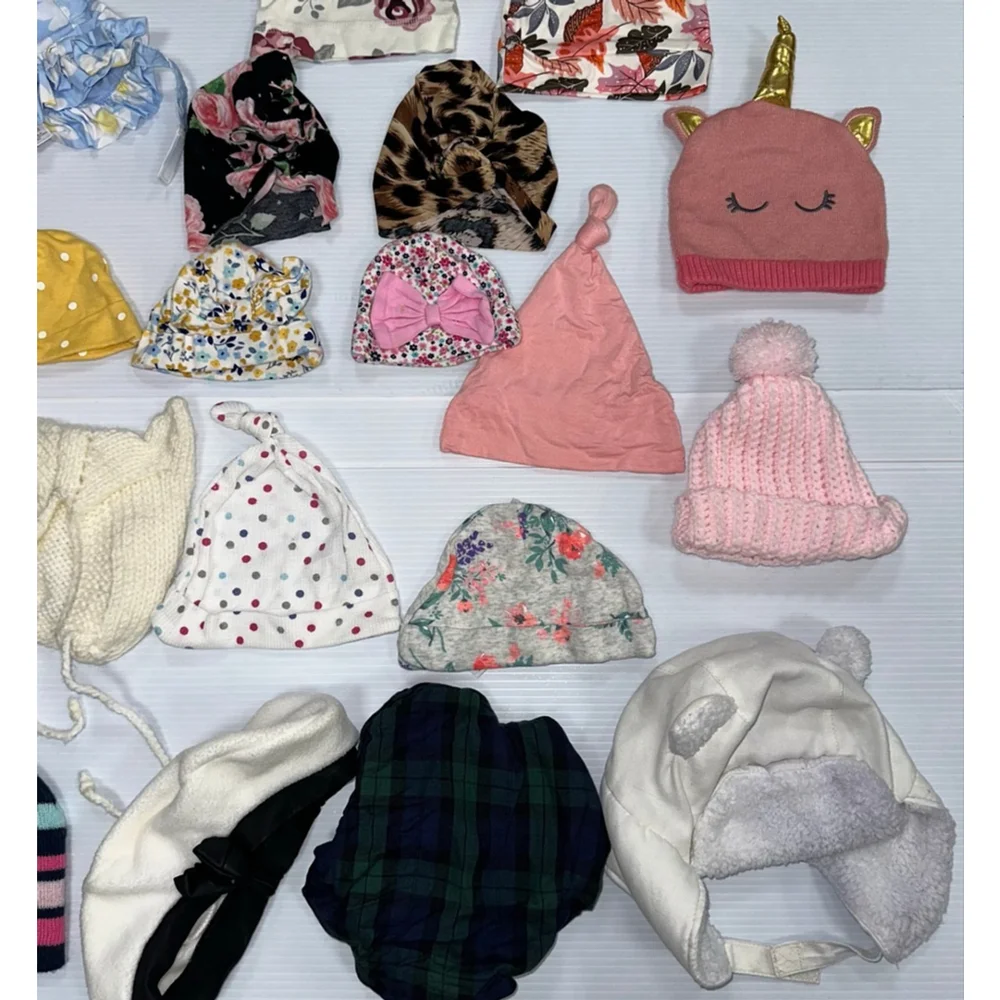 Lot of 18 Baby Girl Assorted Hats Bundle One Size Multi-color Pink